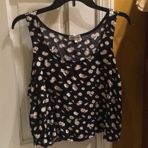 Daisy Print Muscle Tank Top with Cut Out Detail