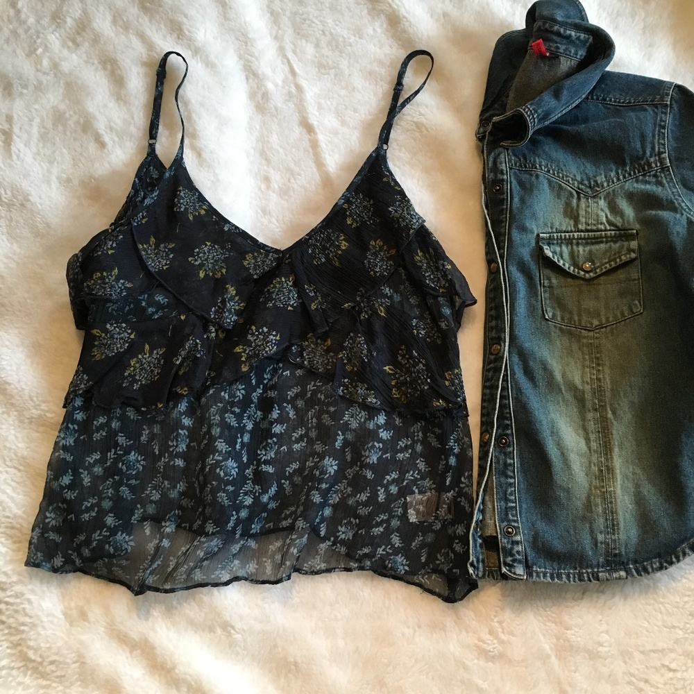 NWT Free People Fun Navy Floral tank sz M