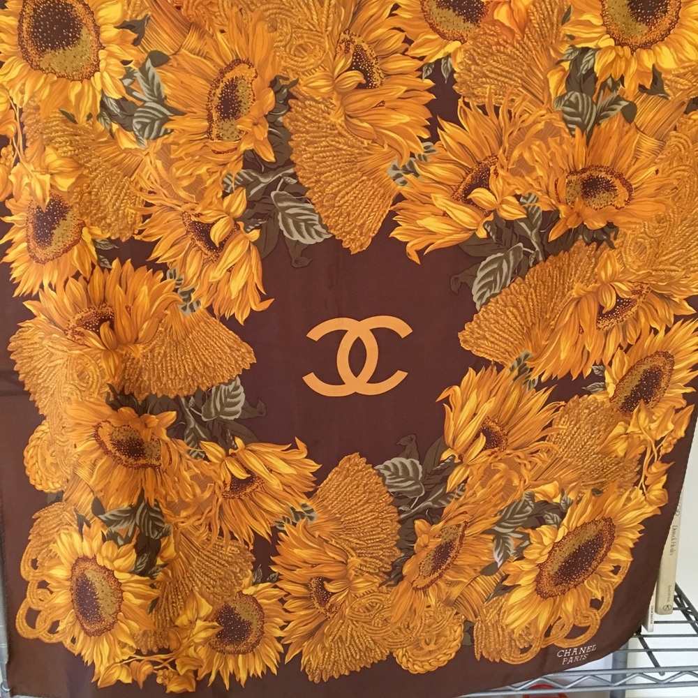 Authentic Chanel Vintage Silk Sunflower Scarf