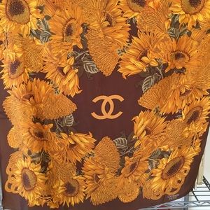 Authentic Chanel Vintage Silk Sunflower Scarf