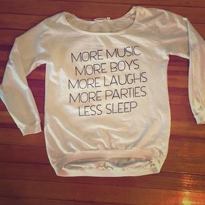 White long sleeve saying shirt