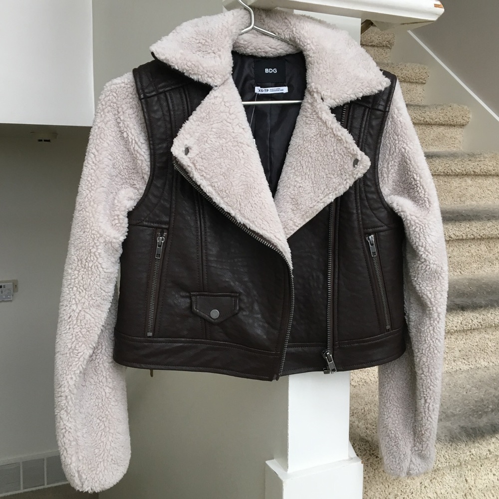 Half pleather half fur jacket NWT