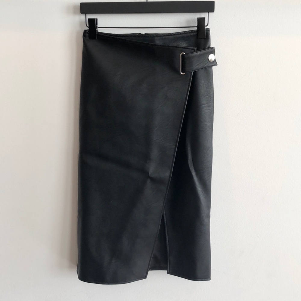 Topshop faux leather wrap skirt