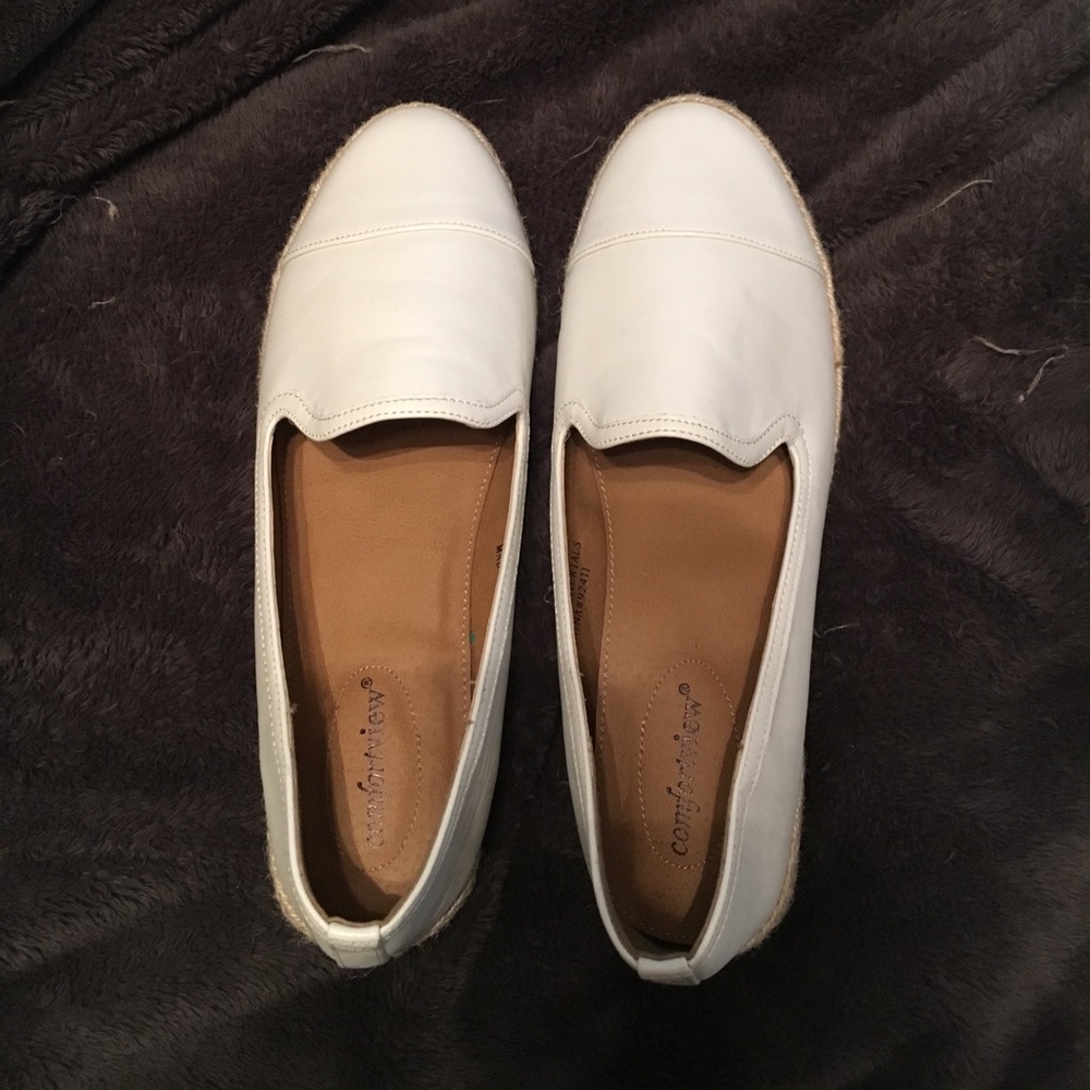 White leather slip on shoes