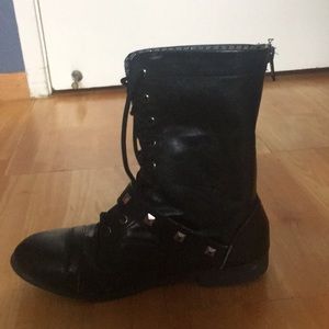 Studded Black leather combat boots