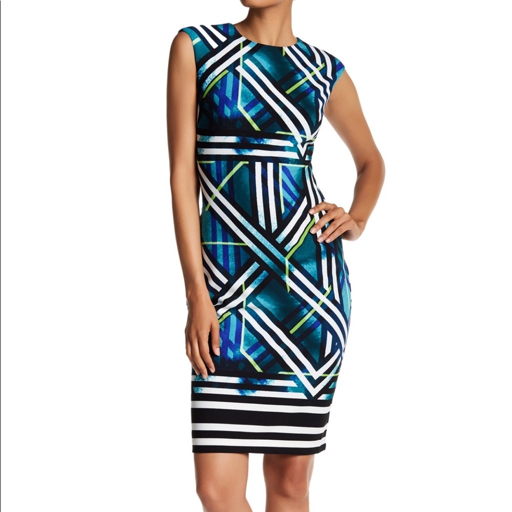 Vince Camuto Printed ScubaCap Sleeve Bodycon Dress