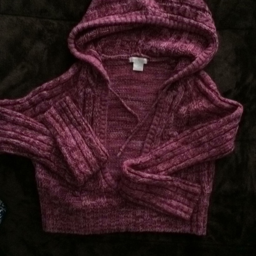Arizona Crop Hooded Deep V Sweater Drawstrings
