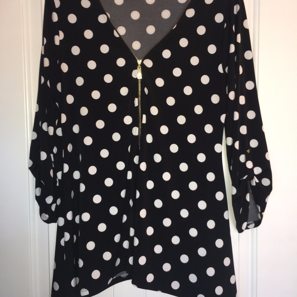 Polka Dot Black & White Chaus Shark Hem Top