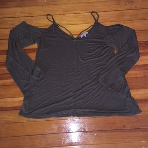 Olive green off shoulder long sleeve shirt