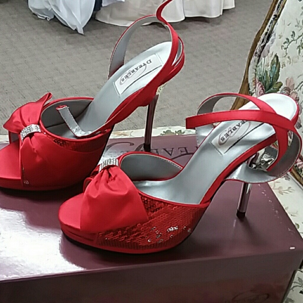 NIB Dyeables Red Satin and Sequin heels