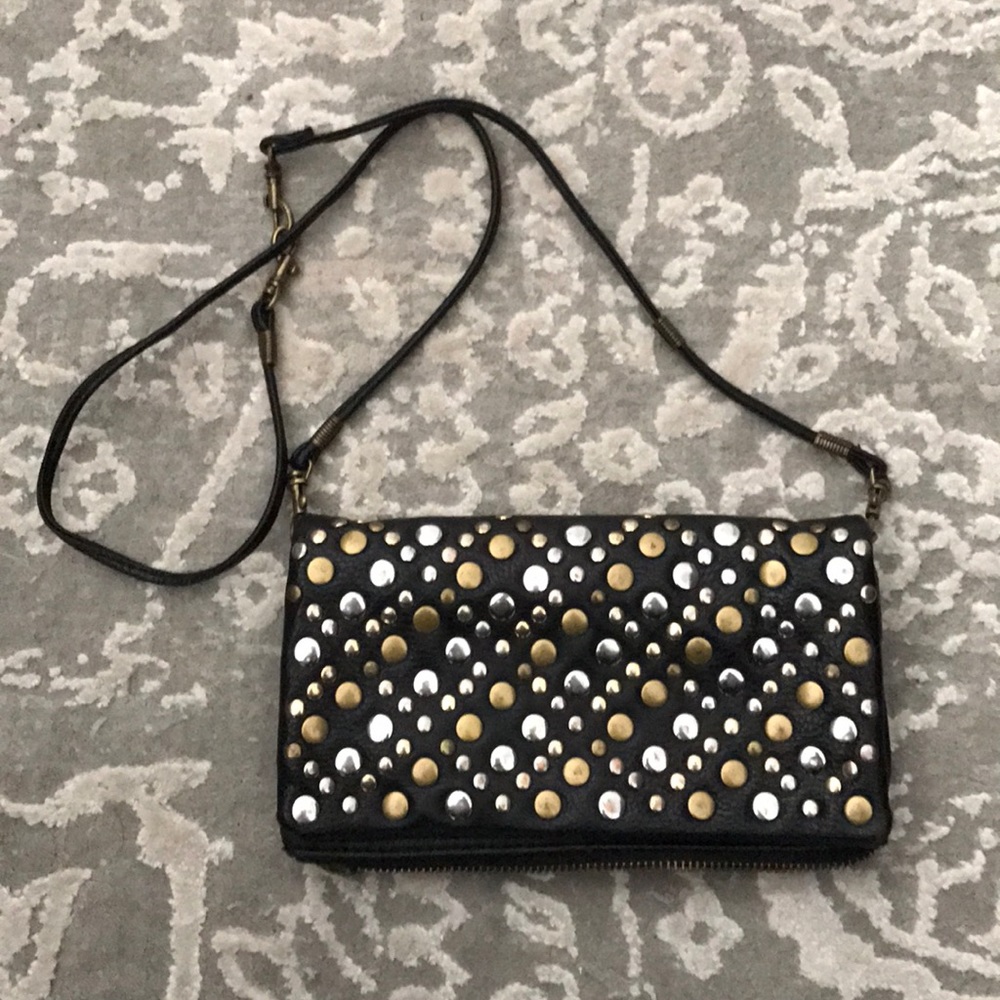 Studded Leather Crossbody Clutch