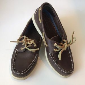 SPERY TOPSIDER Chocolate Brown Boat Shoes, Size 5