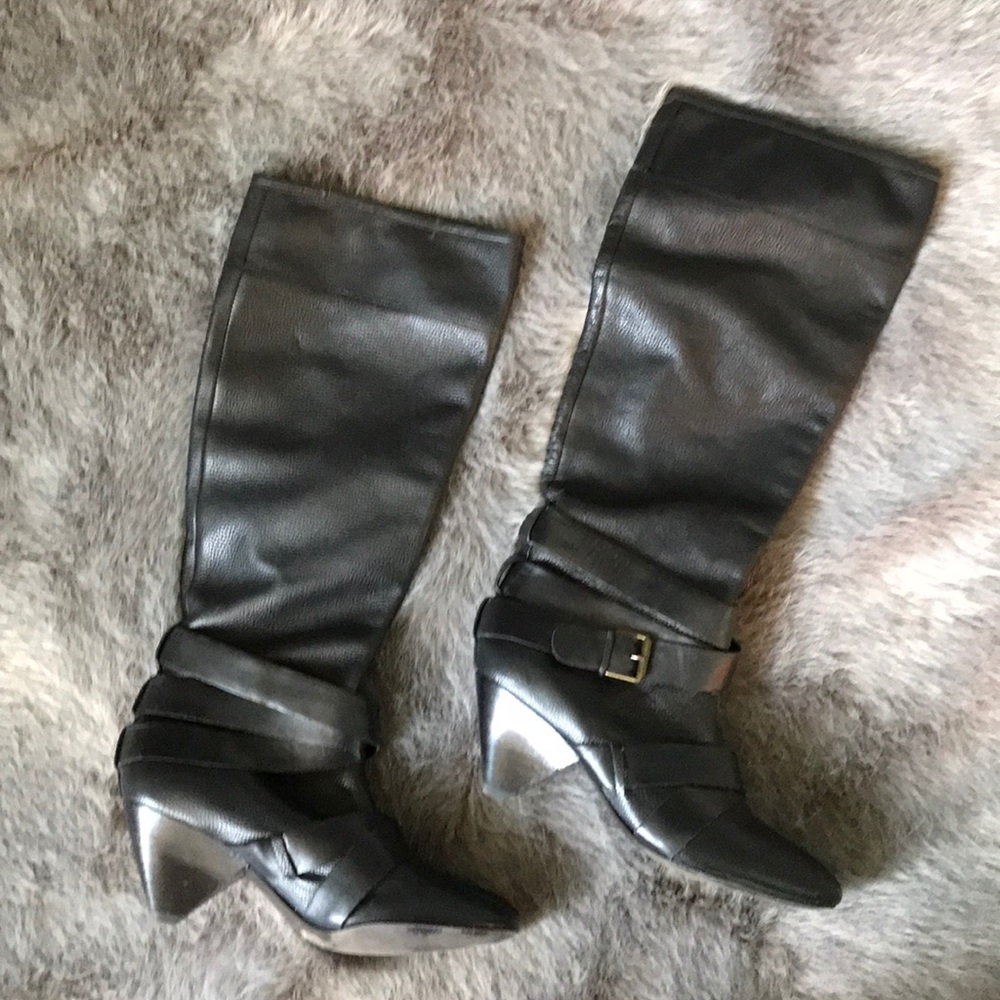 Black leather knee high boots