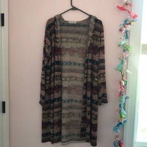 Print Long Hooded Cardigan