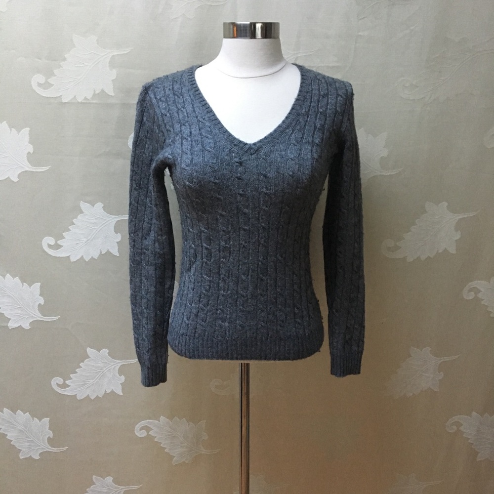 J. Crew Grey Small Cable V Neck Sweater