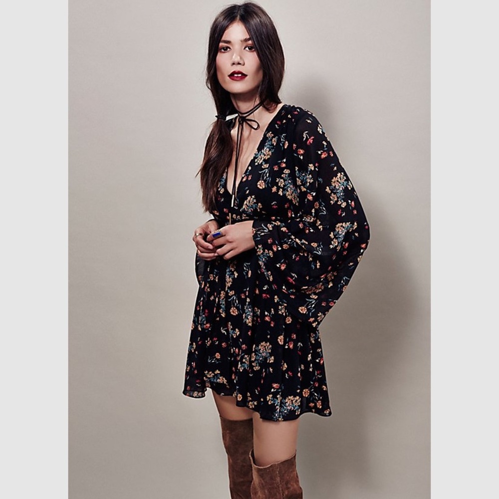 FreePeople Lilou printed mini dress in retro black