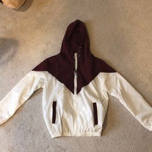Maroon/White rain coat