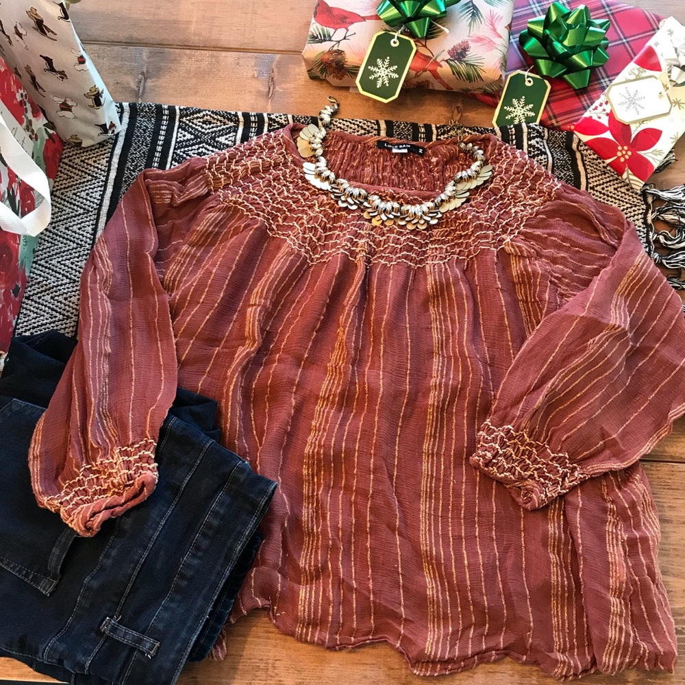 Anthropologie Rust and Gold Blouse