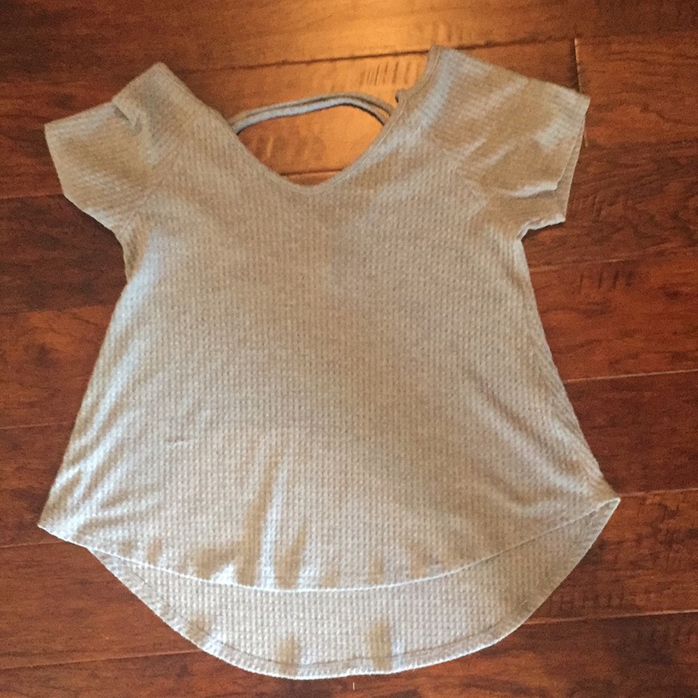 Hi-low waffle knit cross top