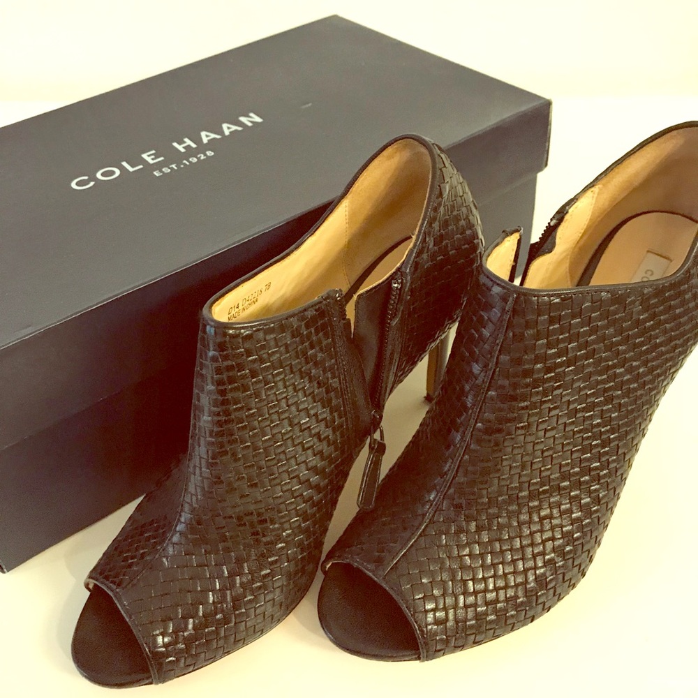 Cole Haan peep toe leather booties