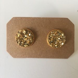Gold Druzy Stud Post Earrings 12mm