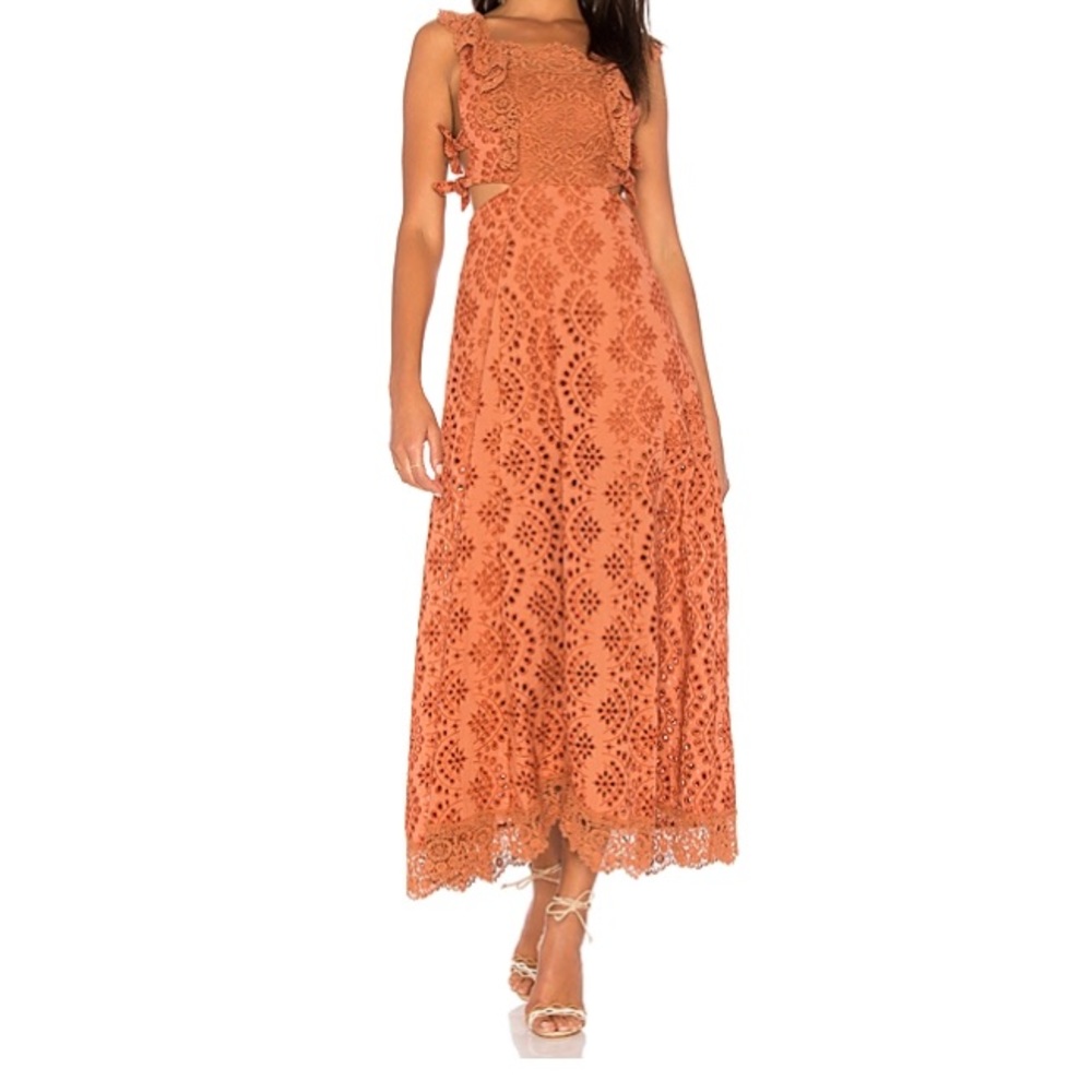 Burnt Orange Eyelet Midi Dress
