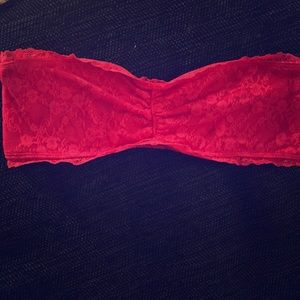 Red lace bandeau bra