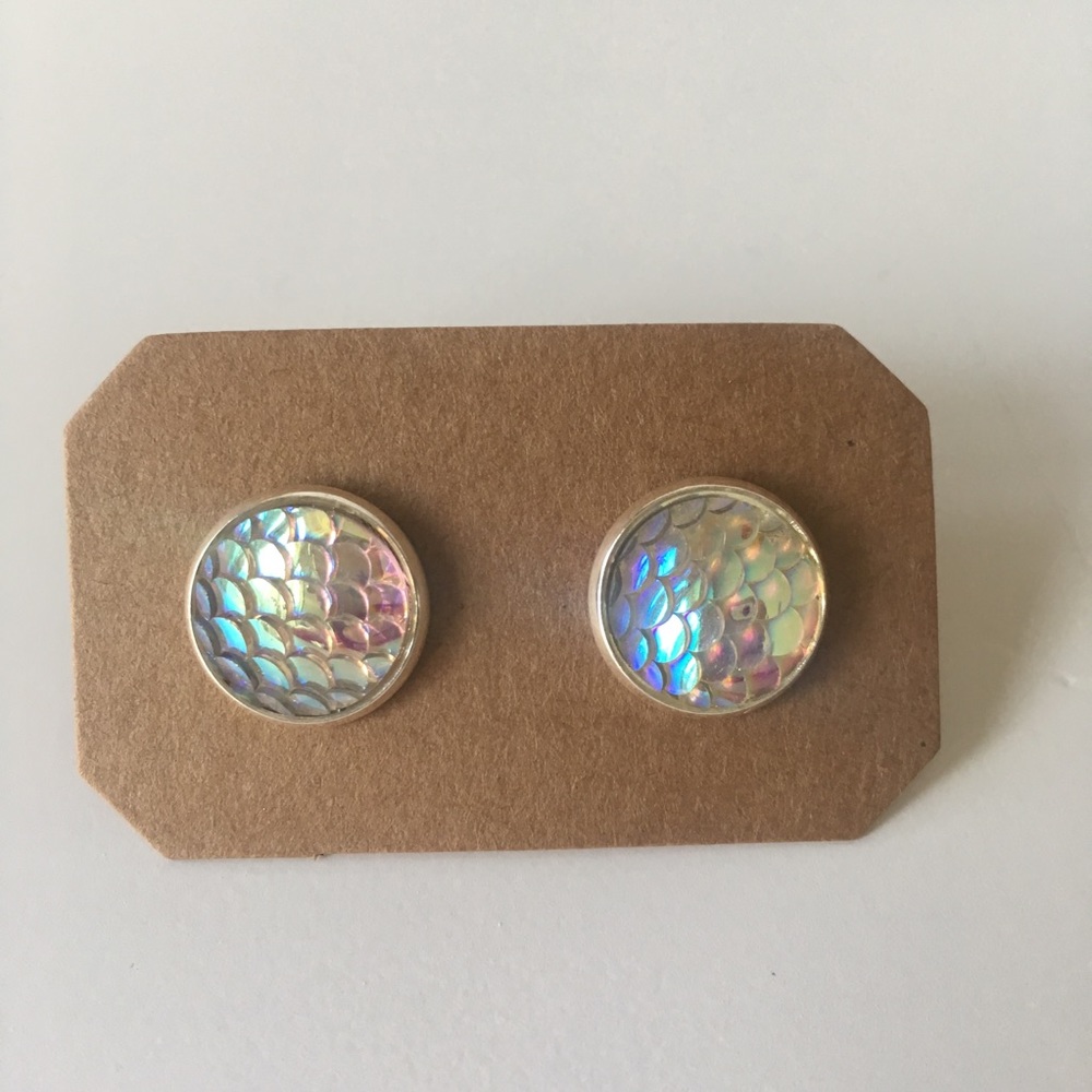 Silver Holographic Mermaid Earrings Posts Studs