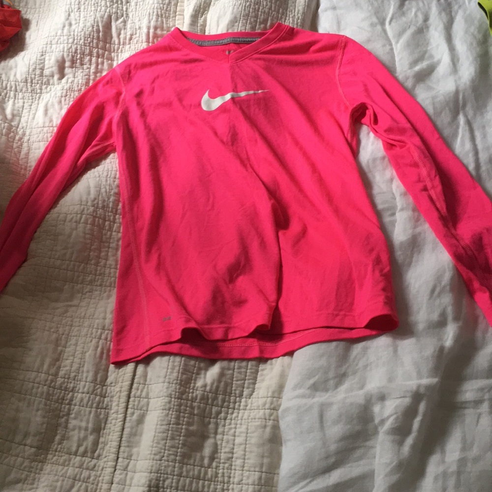 Nike Girls Pink Long Sleeve V Neck Active Shirt
