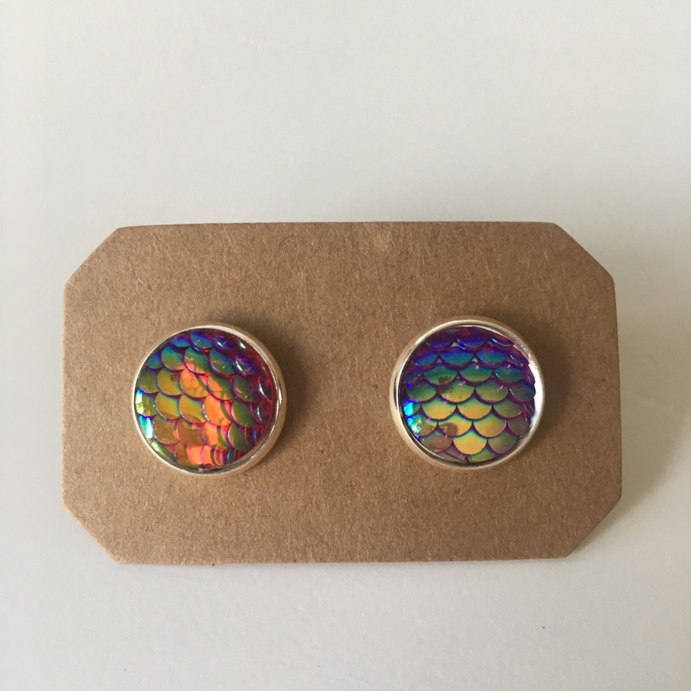 Purple Holographic Mermaid Earrings Studs Posts