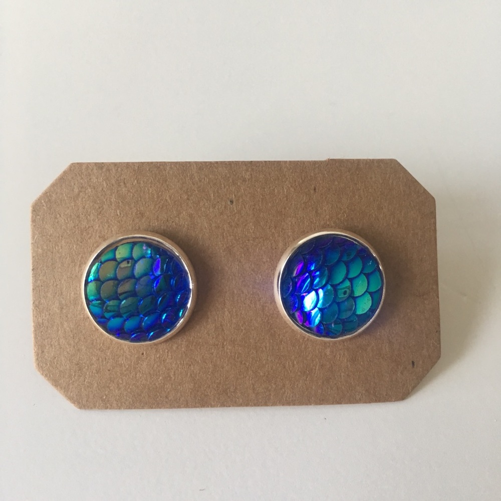 Blue Holographic Mermaid Earrings Posts Studs
