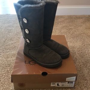 Swarovski Rhinestone Grey Bailey Button Ugg Boots