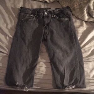 Super skinny low cut ripped grey jeans