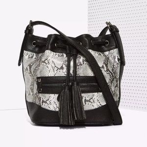 Nila Anthony Snake Print Tassel Bucket Bag