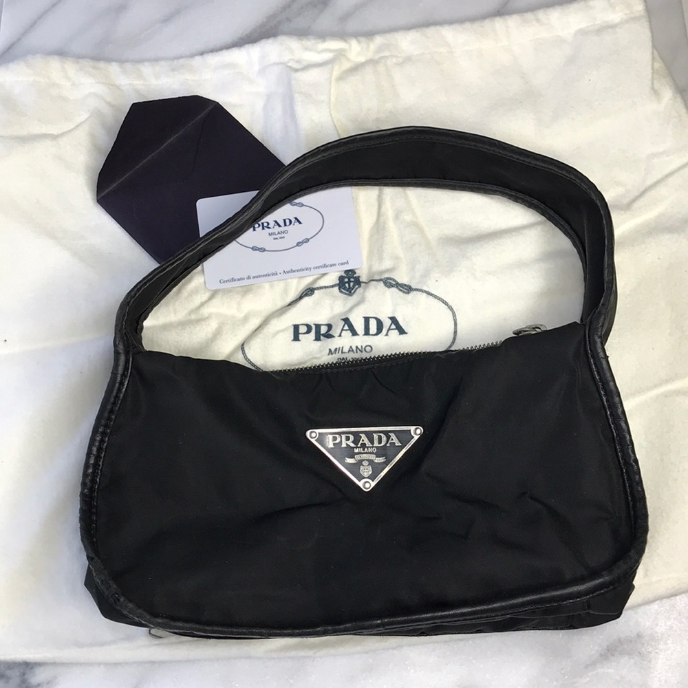 Black Prada nylon shoulder bag with dust bag