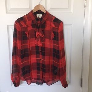 Kate spade woodland plaid ruffle blouse