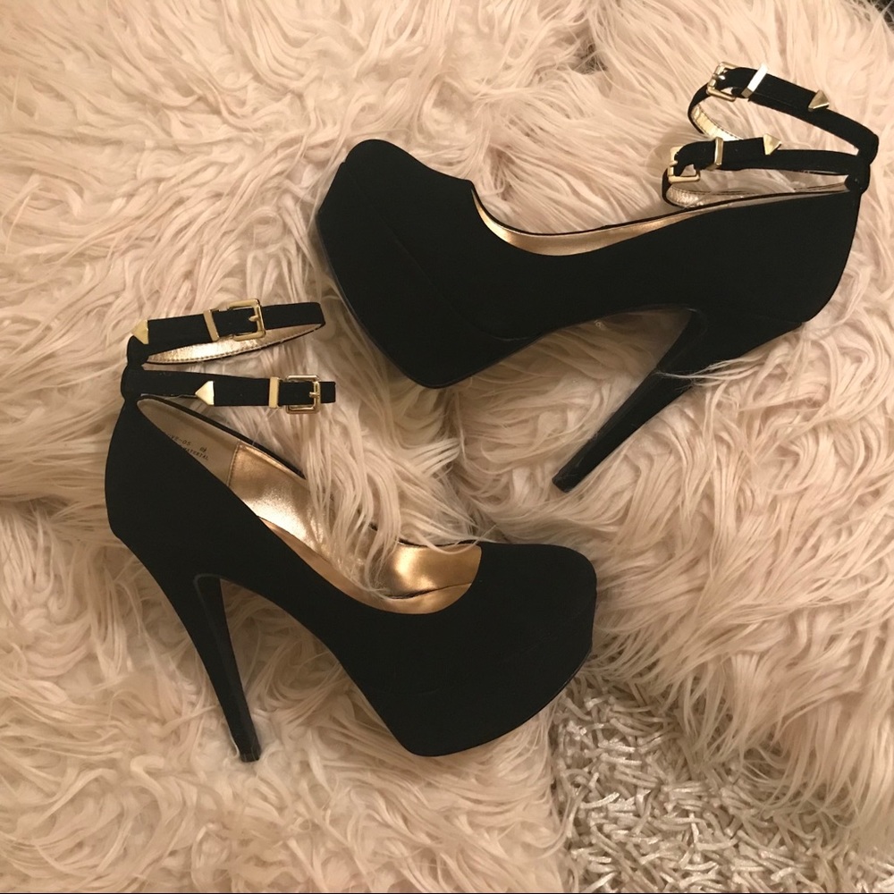 Black Closed Toe Ankle Strap High Heels