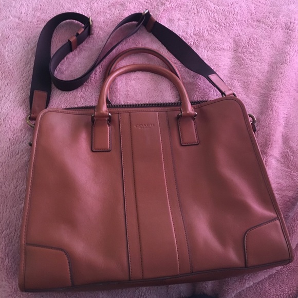 Brown leather coach briefcase/laptop bag - Picture 1 of 3
