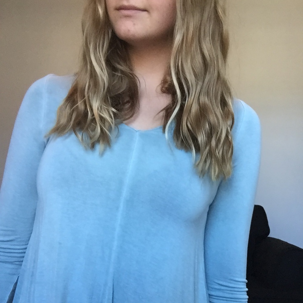 Light blue, flowy long sleeve shirt