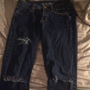 skinny ripped super stretch AE darkwash jeans