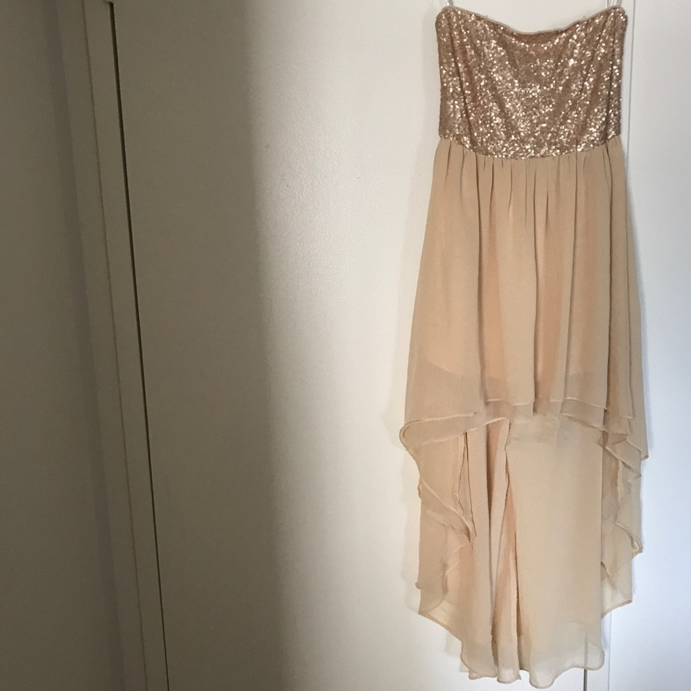 Papaya Gold Sequined Hi Low Dress