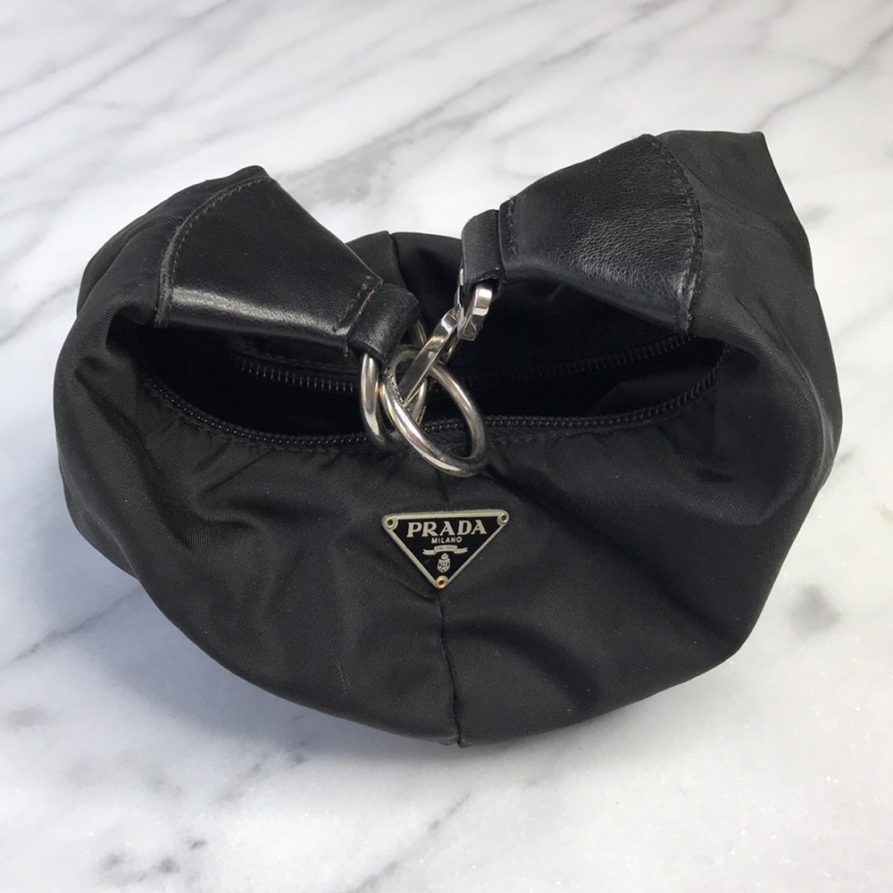Small Black nylon Prada wristlet clutch