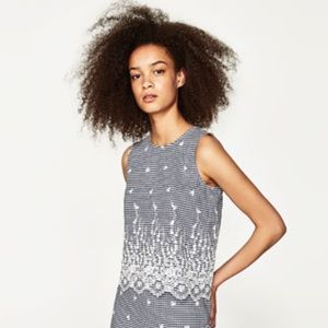 Zara Gingham Embroidered Top