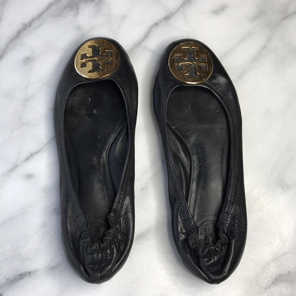 7.5 Black leather Tory Burch ballet flats