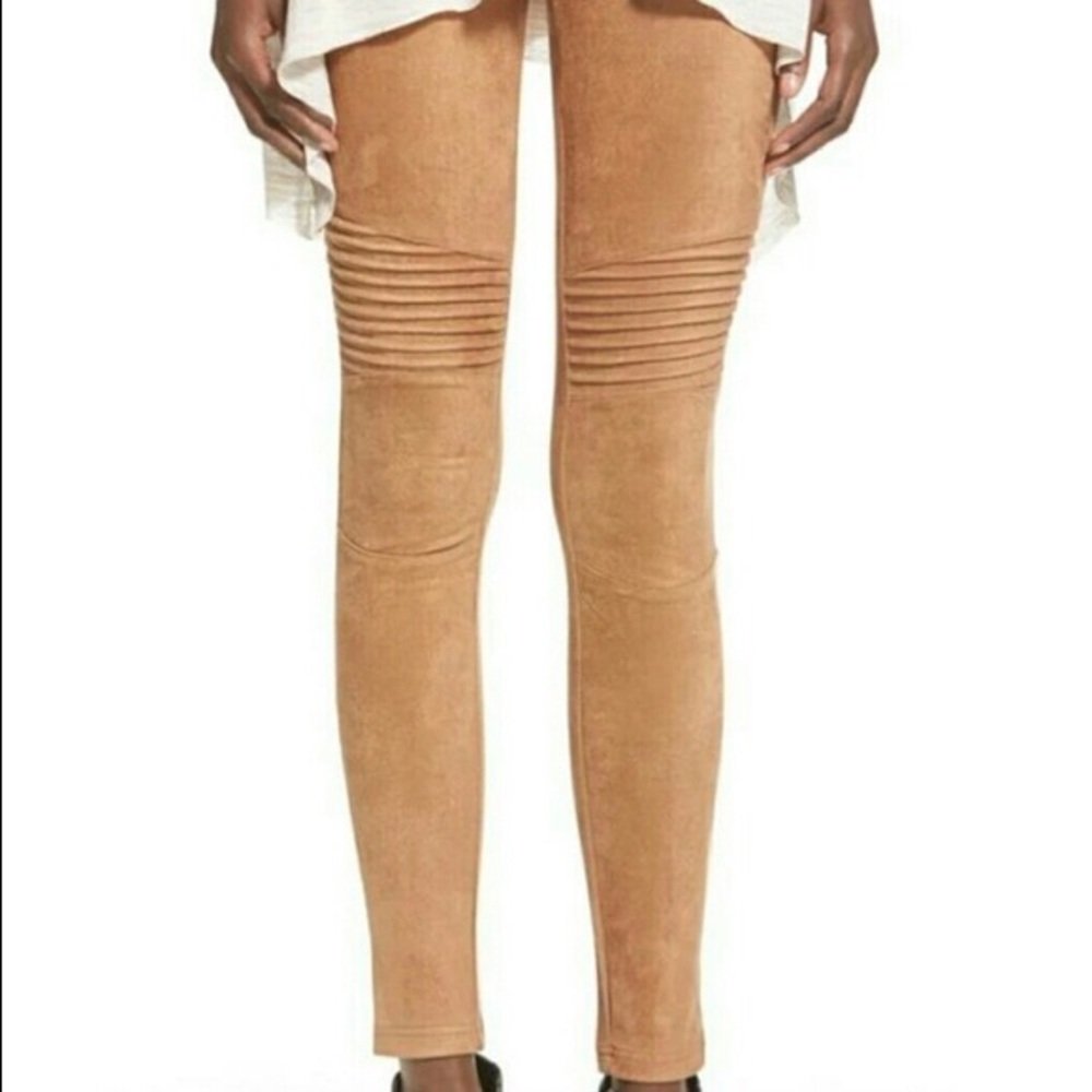 HIGH-RISE FAUX SUEDE MOTO LEGGINGS