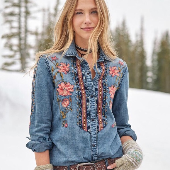denim embroidered top