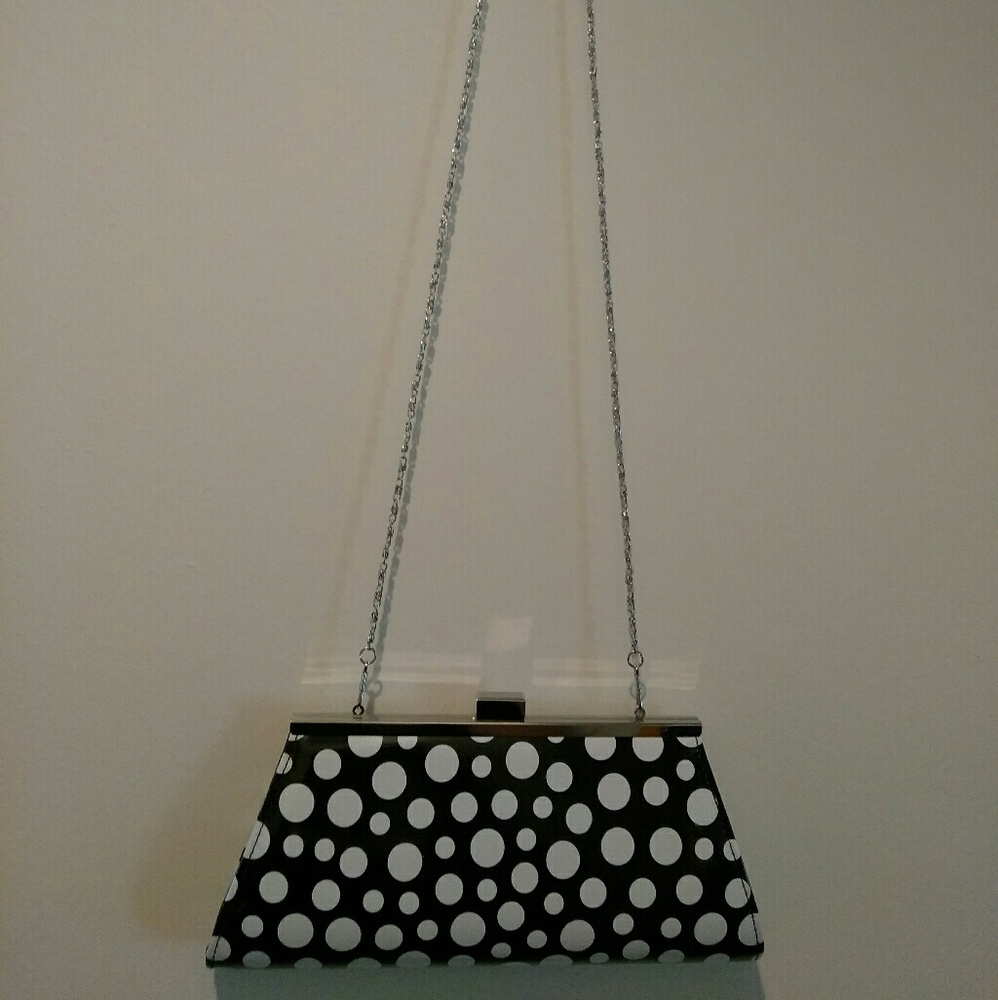 NEIMAN MARCUS black and white polk dot clutch