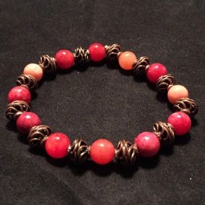 Orange Red Stone Bracelet with Bronze Accents 7.25