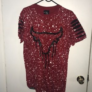 red black and white paint shirt