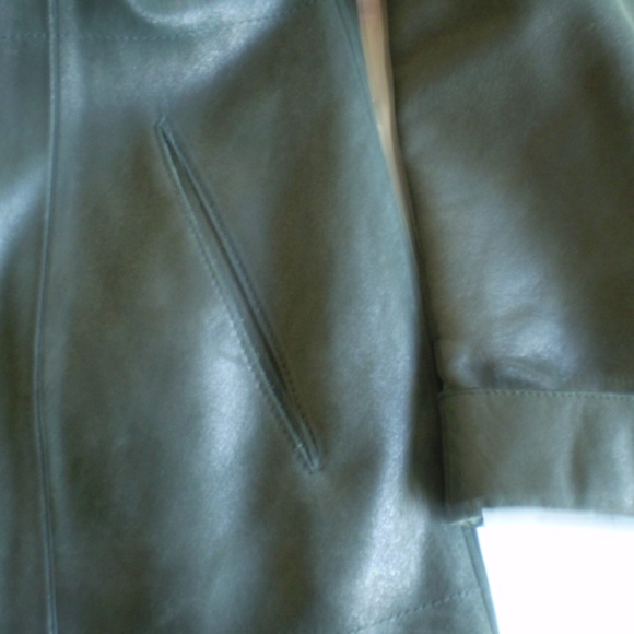 long dark green genuine leather jacket - Picture 6 of 8
